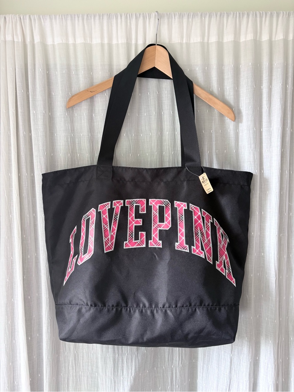 Victoria's Secret PINK tote bag with pink plaid 'LOVEPINK'